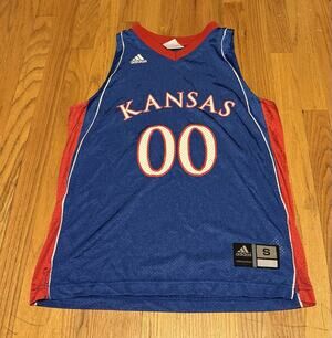 Vintage Kansas Jayhawks Jersey Adult Small Blue Adidas Basketball #00 College
